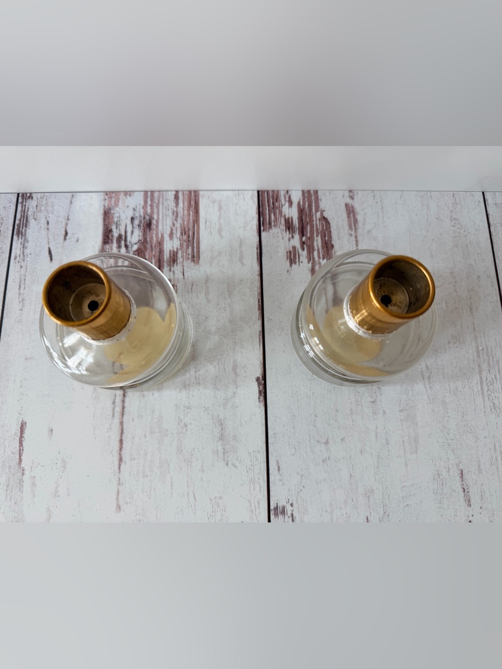 Avon Clear Glass Candle Holders with Gold Accents - Pair